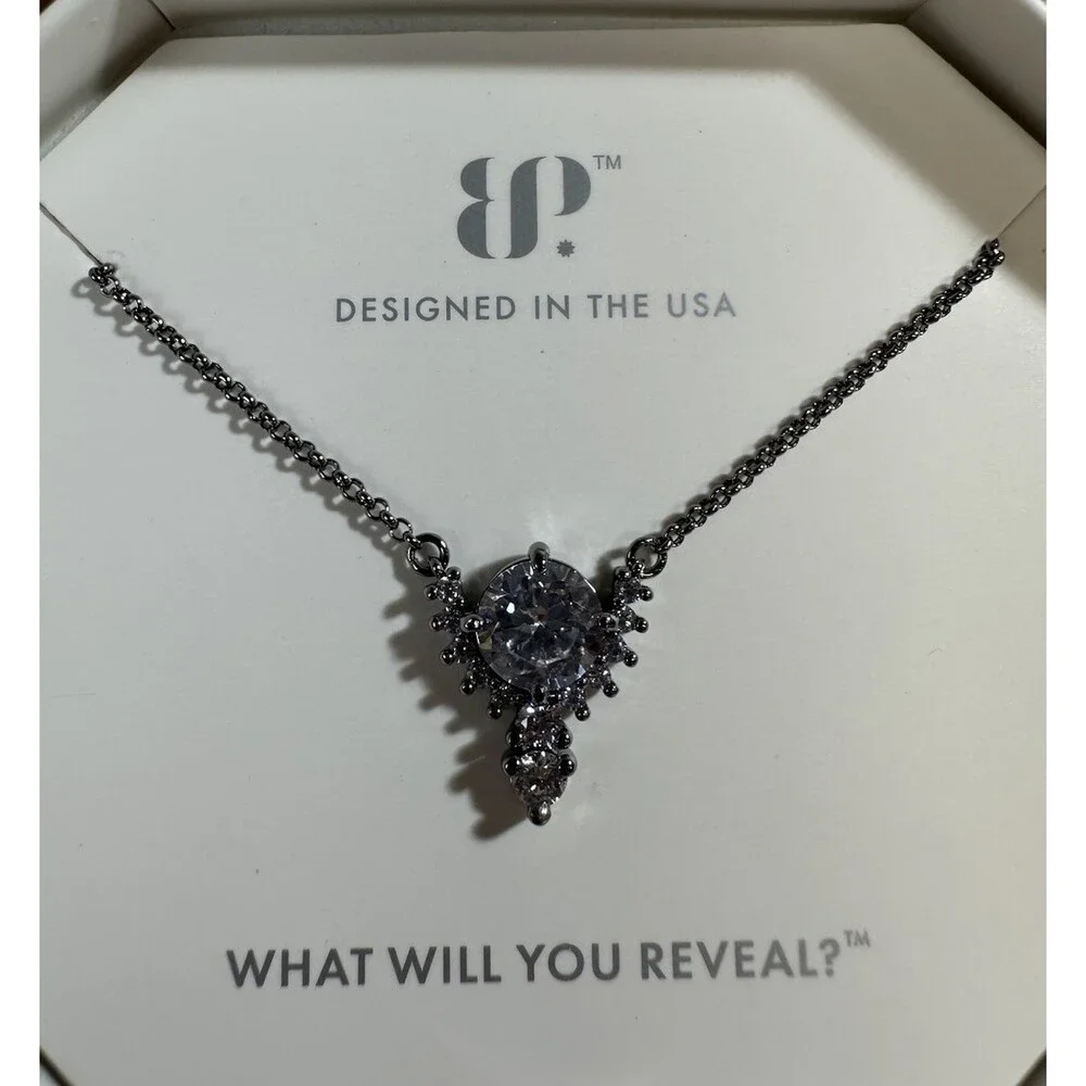Bomb Party RBP5026 From Day One Diamond CZ Hematite Necklace NIB
